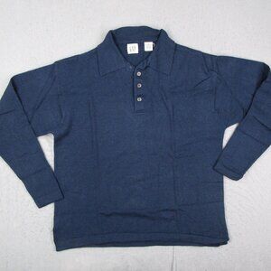 Vintage Gap Sweater Mens Medium Blue Merino Wool Collared Pullover Y2K